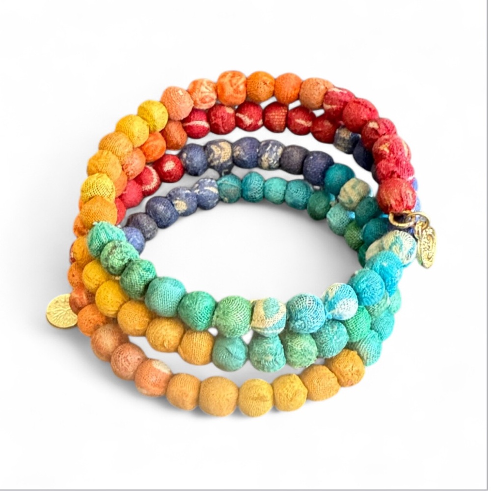 Fabric beaded rainbow bracelet